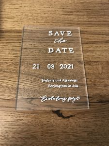 Acryl Save the Date Karte Hochzeit
